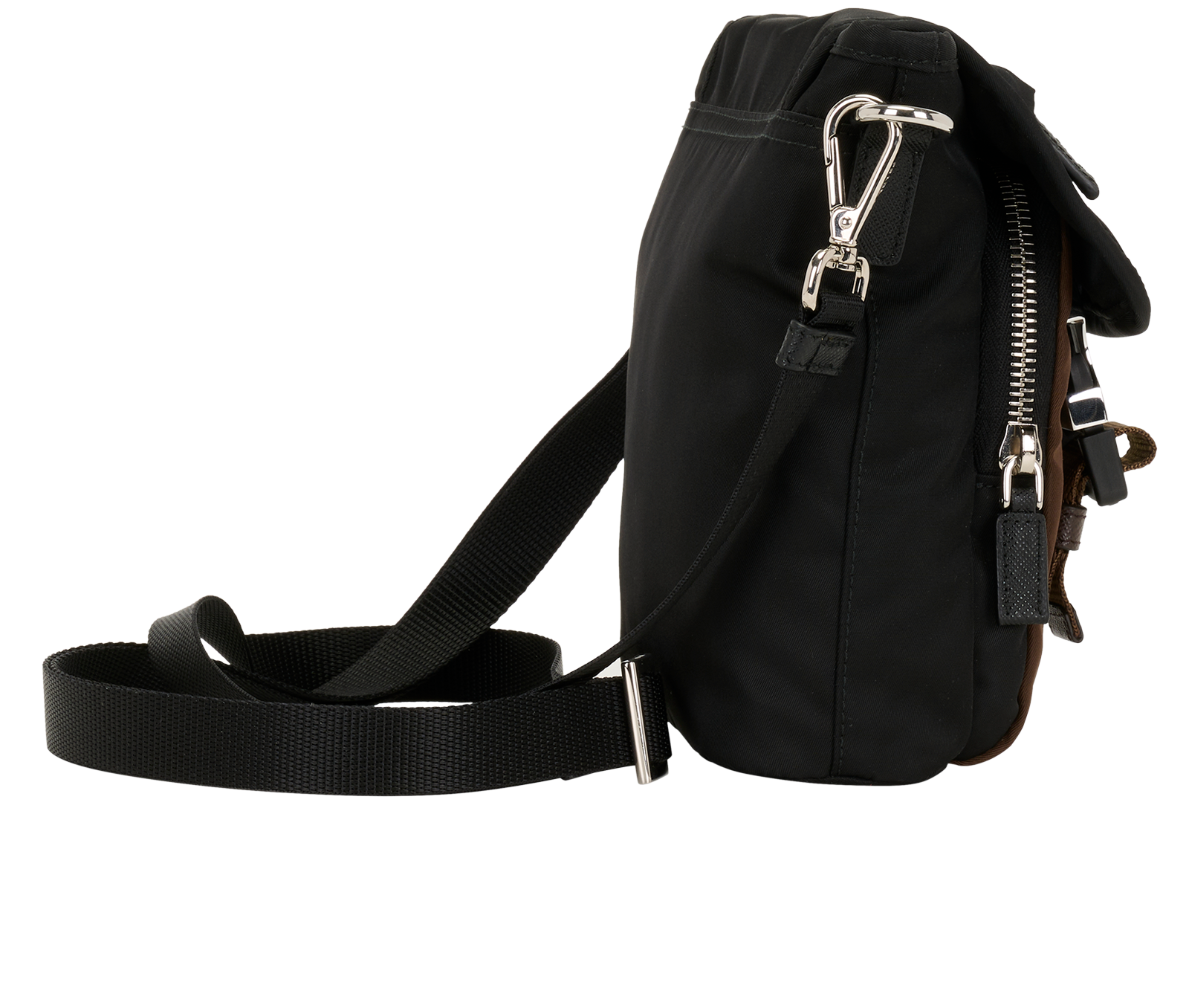 Re-Nylon Mini Messenger, &pound;695, Handbags, Black/Brown, Nylon, Side view